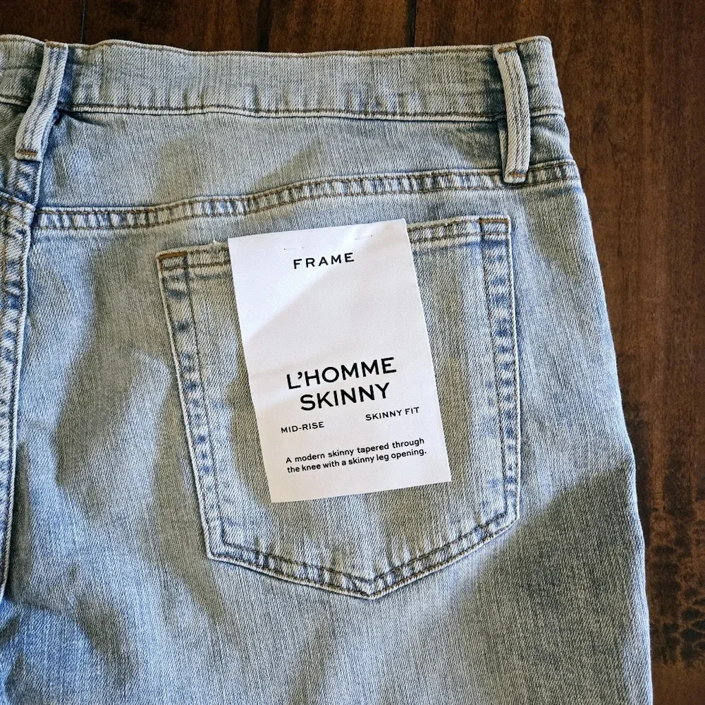 Frame Men's Denim L'Homme Skinny Fit Mid Rise Light Wash Distressed Jeans Sz 38